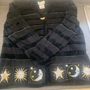 90s Vintage Quacker Factory Sun Moon Cardigan Size L Moon Zip Pull Grandmacore